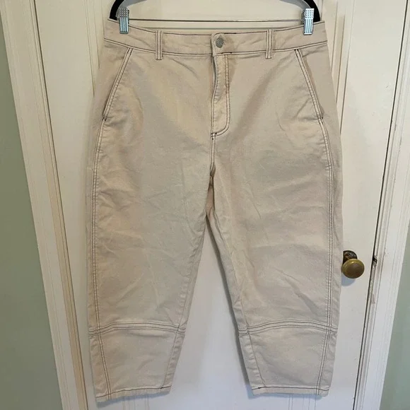 Everlane Utility Barrel Pant Bone White Contrast Stitch High Rise Size 16 - Picture 5 of 8